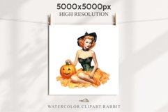 Pin Up Halloween Lady Retro Women Clipart PNG Pumpkin Girl Tale Art Image Watercolor Transparent Print illustration sublimation creepy printable digital