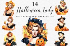 Pin Up Halloween Lady Retro Women Clipart PNG Pumpkin Girl Tale Art Image Watercolor Transparent Print illustration sublimation creepy printable digital