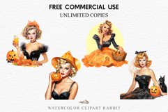 Pin Up Halloween Lady Retro Women Clipart PNG Pumpkin Girl Tale Art Image Watercolor Transparent Print illustration sublimation creepy printable digital