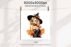 Pin Up Halloween Lady Retro Women Clipart PNG Pumpkin Girl Tale Art Image Watercolor Transparent Print illustration sublimation creepy printable digital