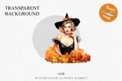 Pin Up Halloween Lady Retro Women Clipart PNG Pumpkin Girl Tale Art Image Watercolor Transparent Print illustration sublimation creepy printable digital