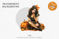 Pin Up Halloween Lady Retro Women Clipart PNG Pumpkin Girl Tale Art Image Watercolor Transparent Print illustration sublimation creepy printable digital