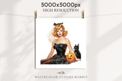 Pin Up Halloween Lady Retro Women Clipart PNG Pumpkin Girl Tale Art Image Watercolor Transparent Print illustration sublimation creepy printable digital