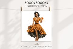 Pin Up Halloween Lady Retro Women Clipart PNG Pumpkin Girl Tale Art Image Watercolor Transparent Print illustration sublimation creepy printable digital