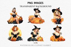 Pin Up Halloween Lady Retro Women Clipart PNG Pumpkin Girl Tale Art Image Watercolor Transparent Print illustration sublimation creepy printable digital