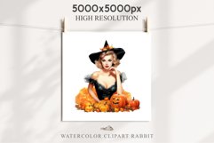 Pin Up Halloween Lady Retro Women Clipart PNG Pumpkin Girl Tale Art Image Watercolor Transparent Print illustration sublimation creepy printable digital