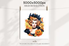 Pin Up Halloween Lady Retro Women Clipart PNG Pumpkin Girl Tale Art Image Watercolor Transparent Print illustration sublimation creepy printable digital