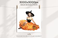 Pin Up Halloween Lady Retro Women Clipart PNG Pumpkin Girl Tale Art Image Watercolor Transparent Print illustration sublimation creepy printable digital