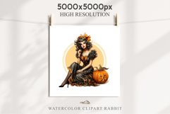 Pin Up Halloween Lady Retro Women Clipart PNG Pumpkin Girl Tale Art Image Watercolor Transparent Print illustration sublimation creepy printable digital