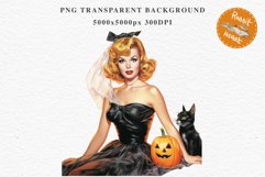 Pin Up Halloween Lady Retro Women Clipart PNG Pumpkin Girl Tale Art Image Watercolor Transparent Print illustration sublimation creepy printable digital
