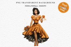 Pin Up Halloween Lady Retro Women Clipart PNG Pumpkin Girl Tale Art Image Watercolor Transparent Print illustration sublimation creepy printable digital