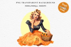 Pin Up Halloween Lady Retro Women Clipart PNG Pumpkin Girl Tale Art Image Watercolor Transparent Print illustration sublimation creepy printable digital