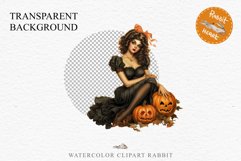 Pin Up Halloween Lady Retro Women Clipart PNG Pumpkin Girl Tale Art Image Watercolor Transparent Print illustration sublimation creepy printable digital