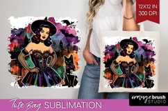 Retro Witch Tote Bag - Halloween Tote Bag PNG Sublimation Product Image 1