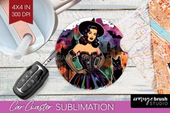 Retro Witch Car Coaster - Halloween Coaster PNG Sublimation Product Image 1