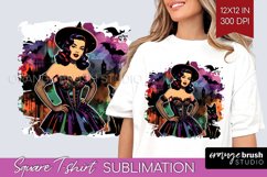 Retro Witch Square Tshirt Background - Halloween PNG Product Image 1