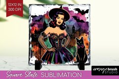 Retro Witch Slate PNG - Halloween Square Slate Sublimation Product Image 1