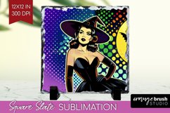 Retro Witch Slate PNG - Halloween Square Slate Sublimation Product Image 1