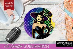 Retro Witch Car Coaster - Halloween Coaster PNG Sublimation Product Image 1