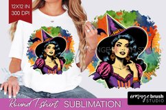 Retro Witch Round Tshirt Background - Halloween PNG Product Image 1