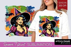 Retro Witch Square Tshirt Background - Halloween PNG Product Image 1