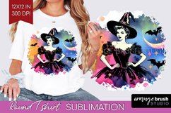 Retro Witch Round Tshirt Background - Halloween PNG Product Image 1