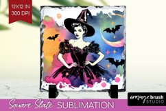 Retro Witch Slate PNG - Halloween Square Slate Sublimation Product Image 1