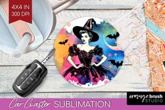 Retro Witch Car Coaster - Halloween Coaster PNG Sublimation Product Image 1