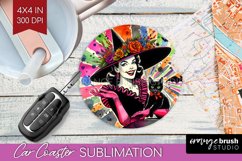 Retro Witch Car Coaster - Halloween Coaster PNG Sublimation Product Image 1