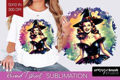 Retro Witch Round Tshirt Background - Halloween PNG Product Image 1