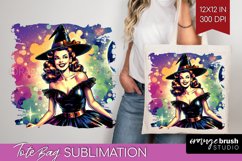 Retro Witch Tote Bag - Halloween Tote Bag PNG Sublimation Product Image 1