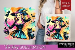 Retro Witch Tote Bag - Halloween Tote Bag PNG Sublimation Product Image 1