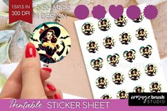 Retro Witch Round Sticker - Halloween Printable Sticker Product Image 1