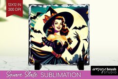 Retro Witch Slate PNG - Halloween Square Slate Sublimation Product Image 1