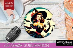 Retro Witch Car Coaster - Halloween Coaster PNG Sublimation Product Image 1