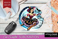 Retro Witch Car Coaster - Halloween Coaster PNG Sublimation Product Image 1