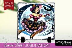 Retro Witch Slate PNG - Halloween Square Slate Sublimation Product Image 1