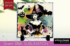 Retro Witch Slate PNG - Halloween Square Slate Sublimation Product Image 1
