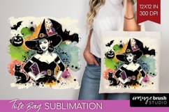 Retro Witch Tote Bag - Halloween Tote Bag PNG Sublimation Product Image 1