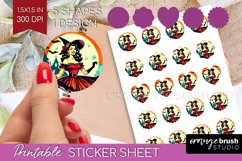 Retro Witch Round Sticker - Halloween Printable Sticker Product Image 1
