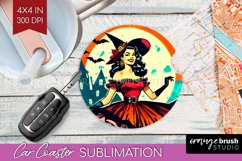 Retro Witch Car Coaster - Halloween Coaster PNG Sublimation Product Image 1
