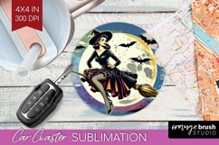 Retro Witch Car Coaster - Halloween Coaster PNG Sublimation Product Image 1