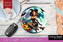Retro Witch Car Coaster - Halloween Coaster PNG Sublimation Product Image 1