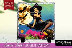 Retro Witch Slate PNG - Halloween Square Slate Sublimation Product Image 1