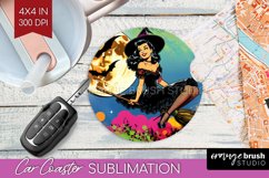 Retro Witch Car Coaster - Halloween Coaster PNG Sublimation Product Image 1