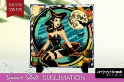 Retro Witch Slate PNG - Halloween Square Slate Sublimation Product Image 1