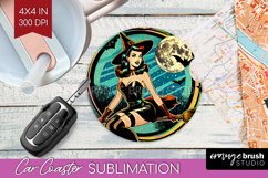 Retro Witch Car Coaster - Halloween Coaster PNG Sublimation Product Image 1