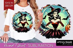 Retro Witch Round Tshirt Background - Halloween PNG Product Image 1