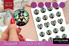 Retro Witch Round Sticker - Halloween Printable Sticker Product Image 1