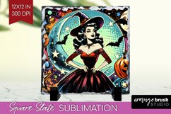 Retro Witch Slate PNG - Halloween Square Slate Sublimation Product Image 1